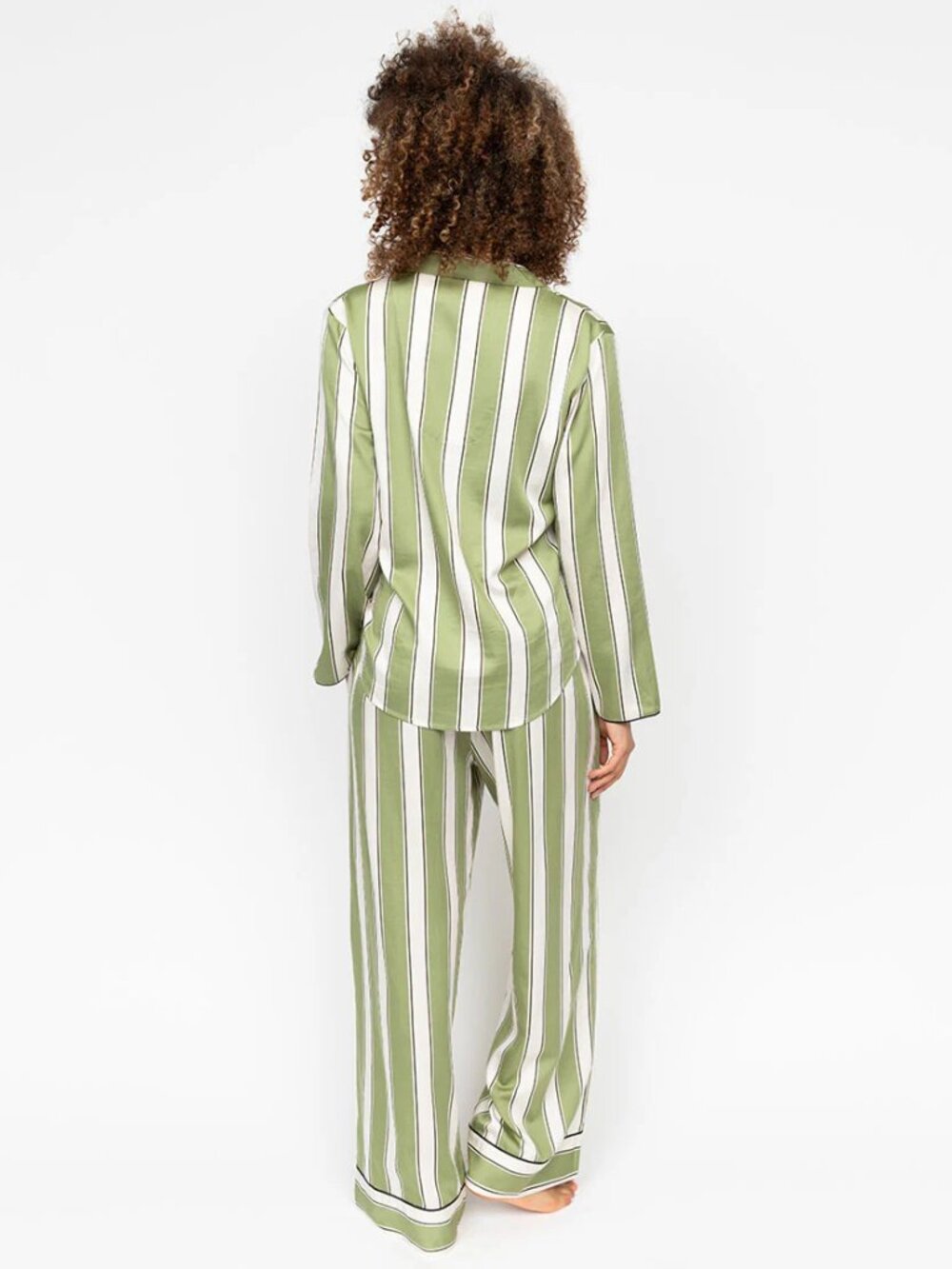 Cyberjammies Nancy Stripe Pajama Set Sage Green Cotton Modal Size 44 - Picture 2 of 13